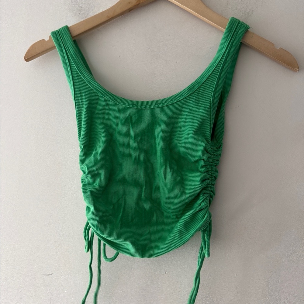 Zara Green Ribbed Ruched Tank Top - Picture 3 of 4